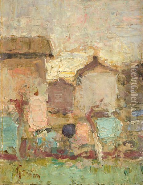 Les Maisons Oil Painting - David Eugene Girin