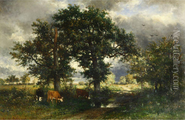 Cows Under The Trees Oil Painting - Francois Auguste Ortmans