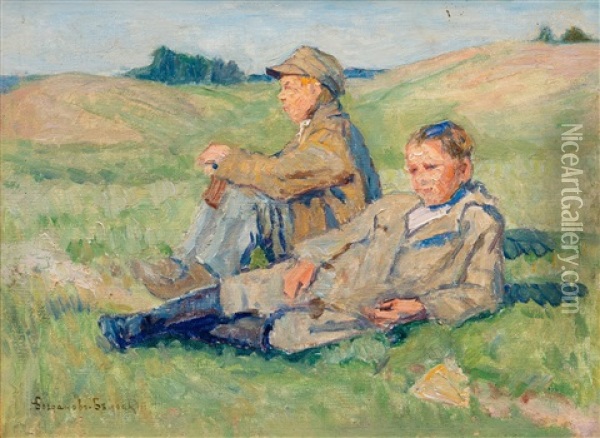 Resting Boys Oil Painting - Nikolai Petrovich Bogdanov-Bel'sky