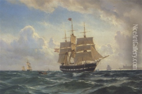 Sejlskibe I Sundet Ud For Kronborg Oil Painting - Carl Johann Neumann