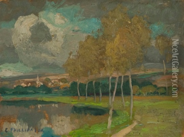 Landscape In France (+ Trees In Landscape, Verso) Oil Painting - Emanuel Phillips Fox
