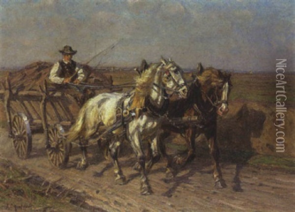 Buaer Mit Seinem Pferdefuhrwerk Oil Painting - Friedrich Eckenfelder