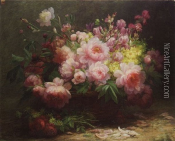 Bouquet De Fleurs Dans Un Panier D'osier Oil Painting - Marthe Elizabeth Barbaud-Kock