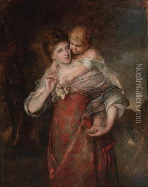 A Mother And Child Oil Painting - Susanna Renate Granitsch