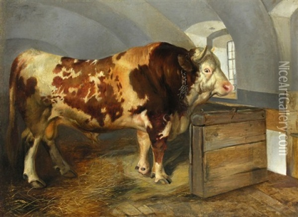 Der Stier In Der Stallung Oil Painting - Carl Rudolph Huber