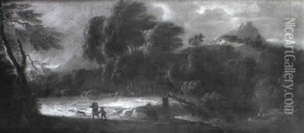 An Italianate Landscape With Peasants On A Path In A Storm Oil Painting - Jan de Momper