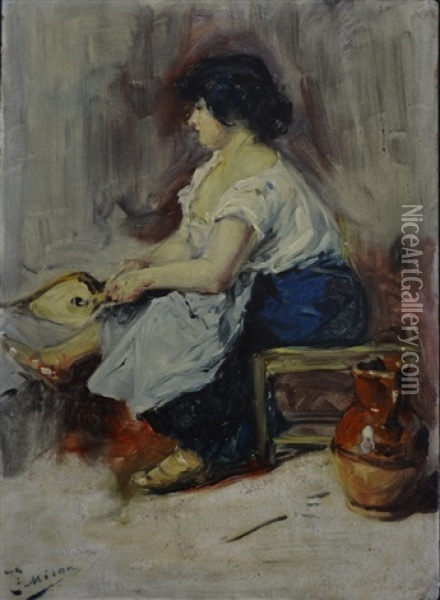 La Preparation Du Feu Oil Painting - Joseph Milon