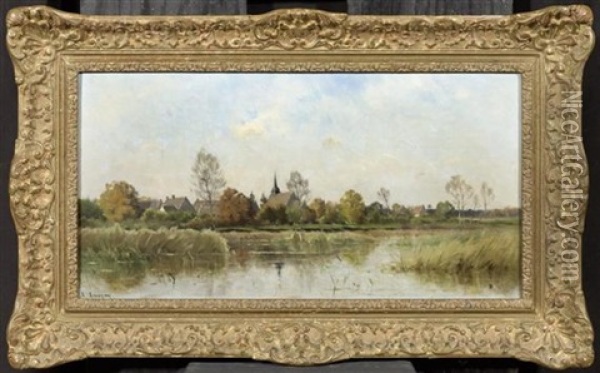 Dorf Am Fluss Oil Painting - Adrien Jacques Sauzay