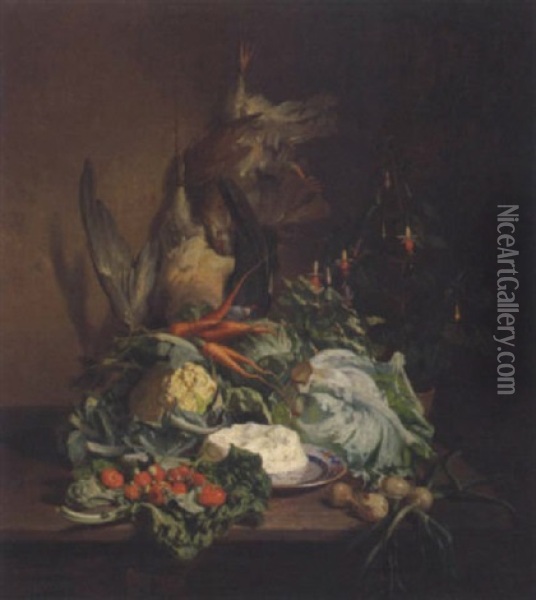 Stilleben Mit Gamse Und Vogel Oil Painting - David Emile Joseph de Noter