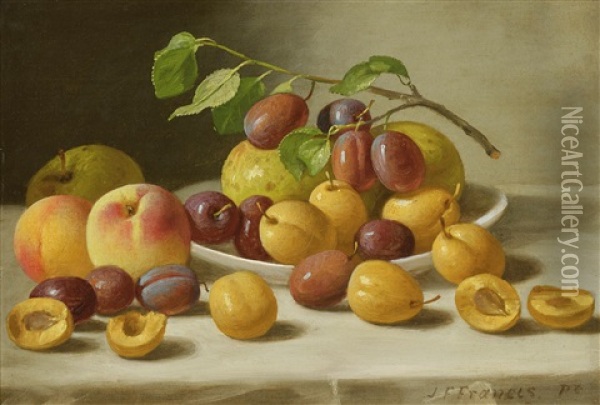Still Life With Peaches, Plums And Apples Oil Painting - John F. Francis