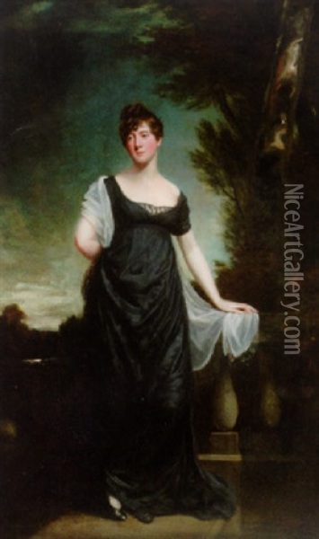 Portrait Of Mrs Shaw Of Greens Morton, Towcester In A Black Dress Oil Painting - William Owen