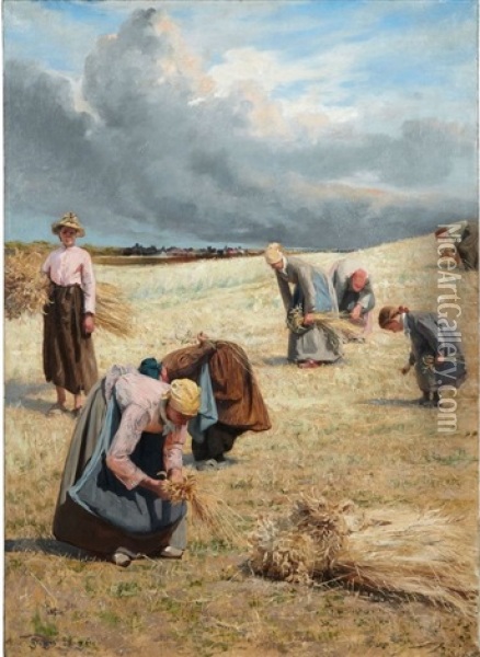 Les Glaneuses Avant L'orage Oil Painting - Georges Laugee