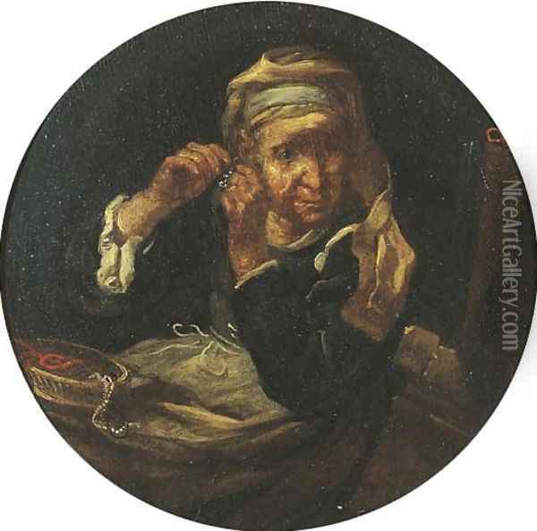 An old lady at her toilet Oil Painting - Bernhard Keil