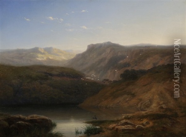 Bergsee Mit Reihern Oil Painting - Alexandre Calame