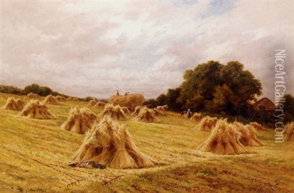 A Surrey Cornfield Near Reigate Oil Painting - Henry H. Parker