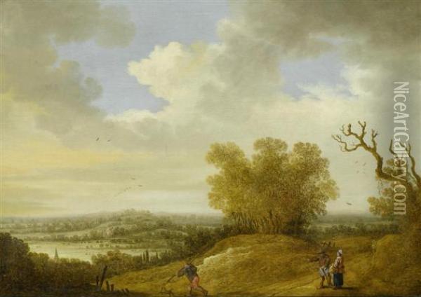 Broad Landscape With Travellers. Oil Painting - Johannes Pietersz. Schoeff