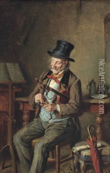 A Violinist Taking Snuff Oil Painting - Hermann Kern