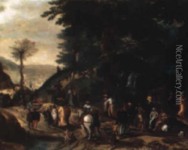 L'entree Du Christ A Jerusalem Oil Painting - Gillis Mostaert the Elder