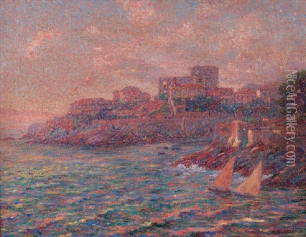 La Corniche Au Soleil Couchant Oil Painting - Henri Aurrens