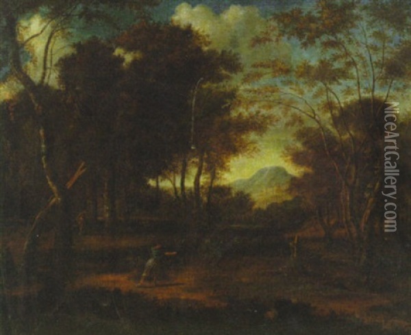 A Wooded Landscape With Diana Hunting Oil Painting - Francisque Millet