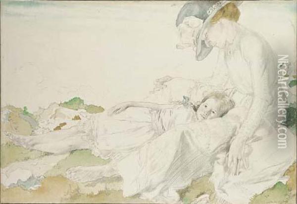 Grace And Mary, The Artist's Wife And Daughter; Sunny Weather Oil Painting - Sir William Newenham Montague Orpen