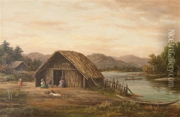 Maori Pa Waikato Oil Painting - William George Baker
