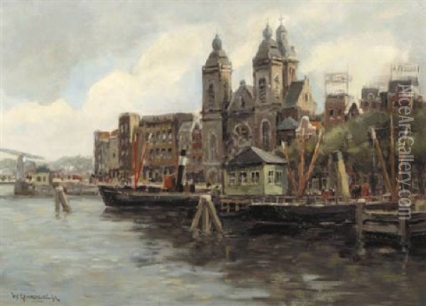 A View Of The St. Nicolaaskerk, Amsterdam Oil Painting - Hendrik Cornelis Kranenburg