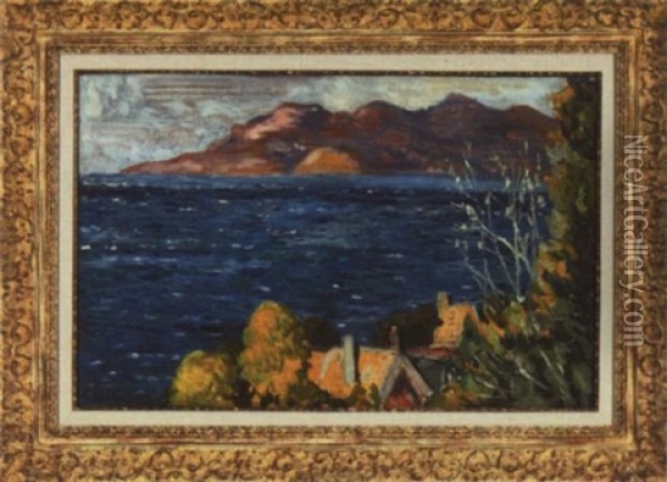 Coastal Scene With Mountains And Village Oil Painting - Alexandre Altmann