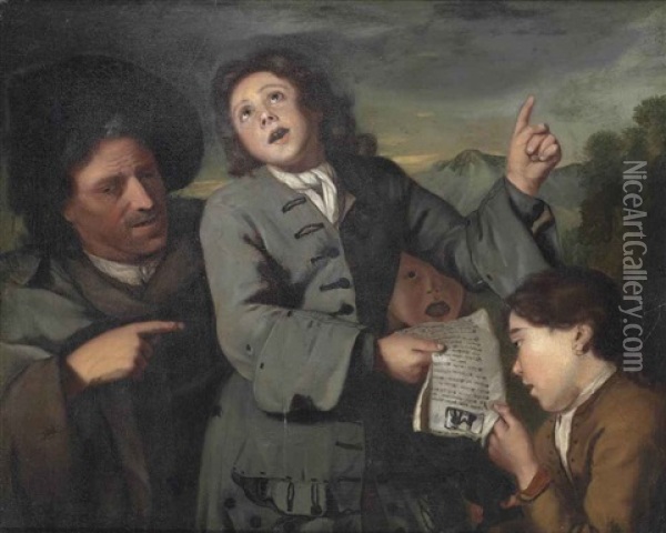 Three Children And A Man Singing In A Wooded Landscape Oil Painting - Jan Josef Horemans the Elder