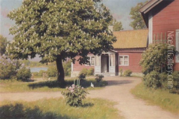 The Pink House Oil Painting - Johan Fredrik Krouthen