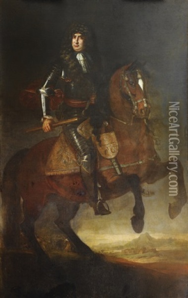 Portrait Equestre Du Roi De Sardaigne Victor Amedee Ii En 1720 Oil Painting - Jacob van Schuppen