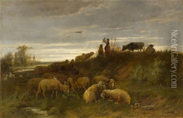 Hirtenfamilie In Einer Weiten Landschaft Oil Painting - Otto Friedrich Gebler