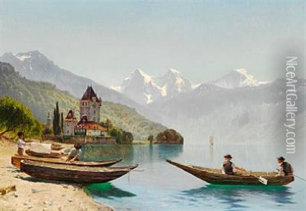 Ved Thuner-soen I Schweitz Oil Painting - Godfred Christensen