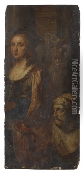 Allegorical Figure Alongside A Bust Of Homer Oil Painting - Jan Ykens