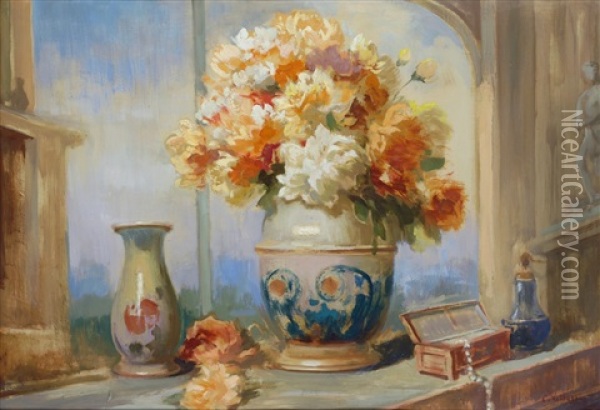 Vaso Con Fiori Oil Painting - Carlo Vittori