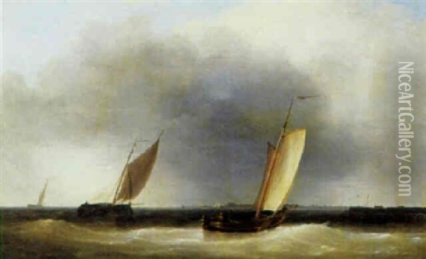 Marine Med Fiskerbade, Udfor En Mole Oil Painting - Abraham Hulk the Elder