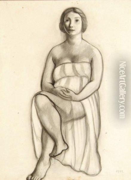 Femme Assise En Drap Oil Painting - Georges Kars