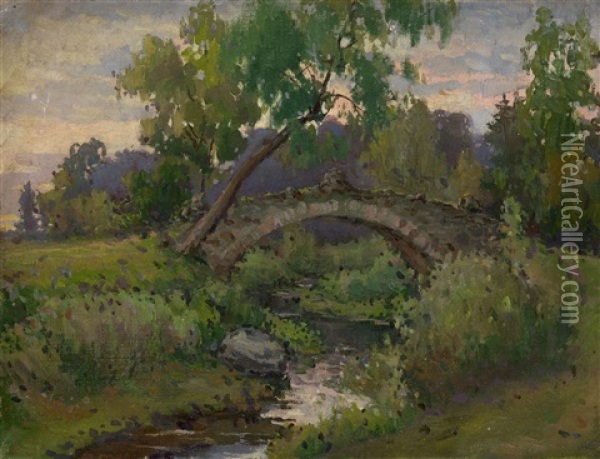 Bridge In Pavlovsk Park Oil Painting - Konstantin Andreevich Somov