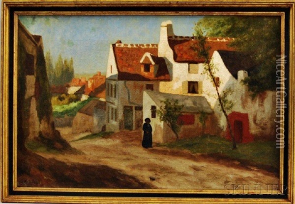 Figure On Village Road Oil Painting - Marcus A. Waterman