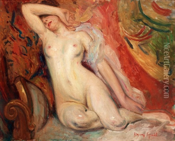 Naken Kvinna Pa Divan Oil Painting - Henry Gsell