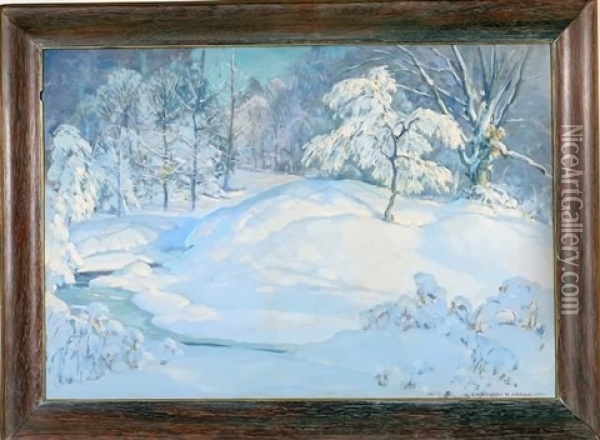 Interior Woodland Scene Oil Painting - Chauncey M. Adams