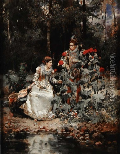 In The Garden Oil Painting - Cesare Auguste Detti