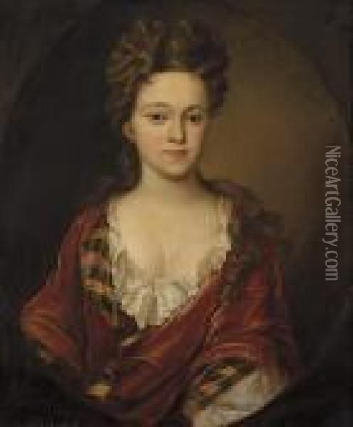 Portrait Of A Lady, Half-length, In A Red Dress Oil Painting - Sir John Baptist de Medina