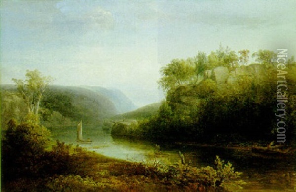 View On The Hudson Near West Point Oil Painting - Thomas Doughty