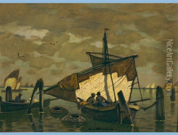Fishing Boats In Venice Oil Painting - Ludwig Dill