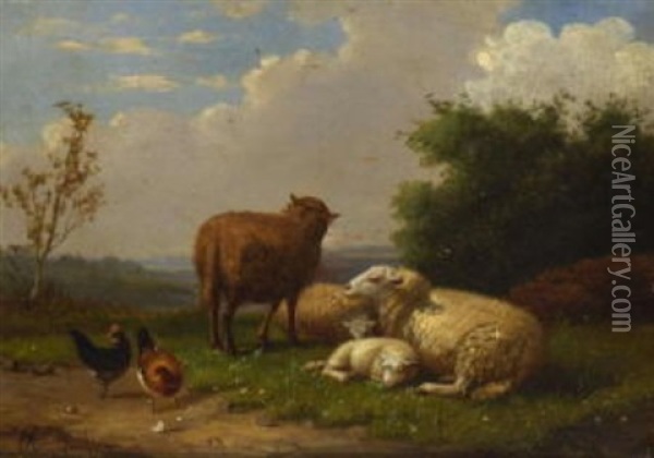 Schafe Und Huhner Oil Painting - Rosa Bonheur