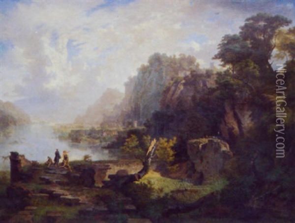 Historische Landschaft Oder Blick Auf Juvavum, Spater Salzburg Oil Painting - Heinrich Heinlein