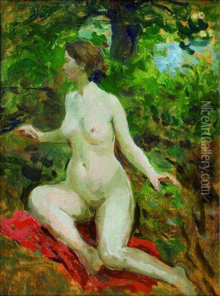 Nu Au Jardin. Oil Painting - Paul-Albert Laurens