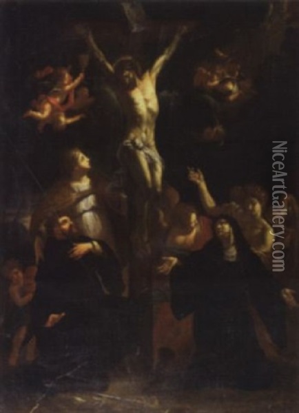 Crucifixion Avec Saints Et Saintes Au Pied De La Croix Oil Painting - Philippe de Champaigne