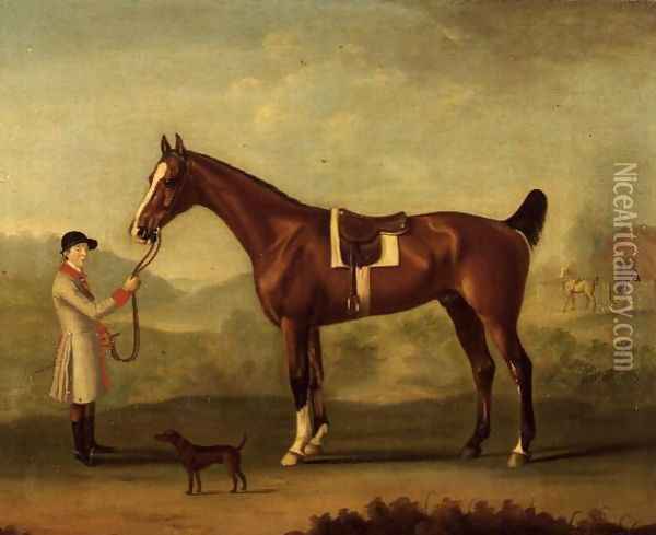 Cullen - a bay hunter, held by a liveried groom, 1772 Oil Painting - Francis Sartorius